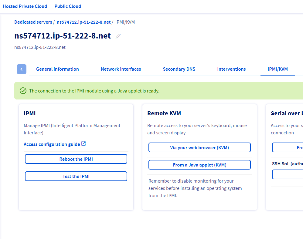 OVH Manager IPMI/KVM