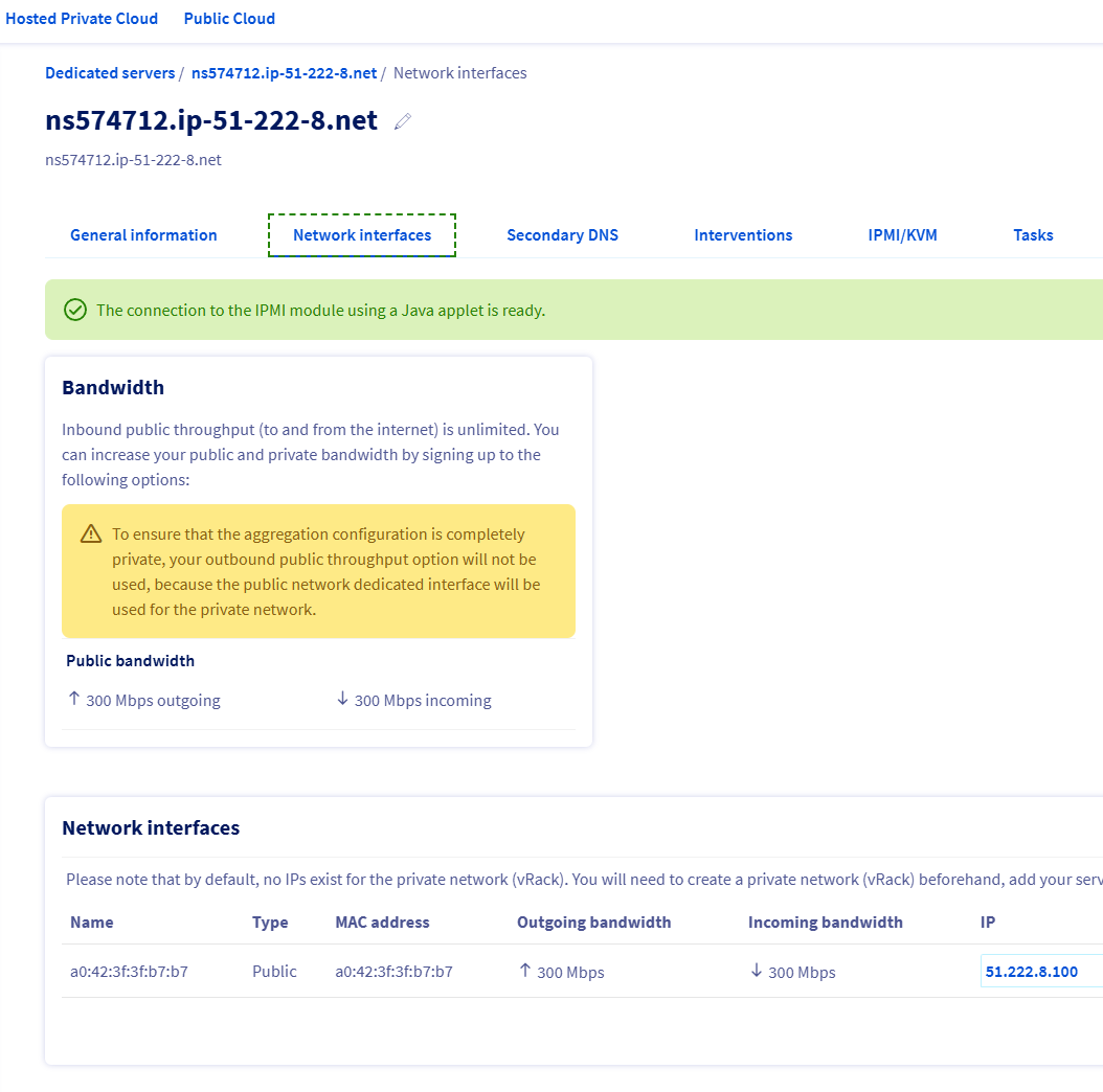 OVH Manager: Network Interfaces