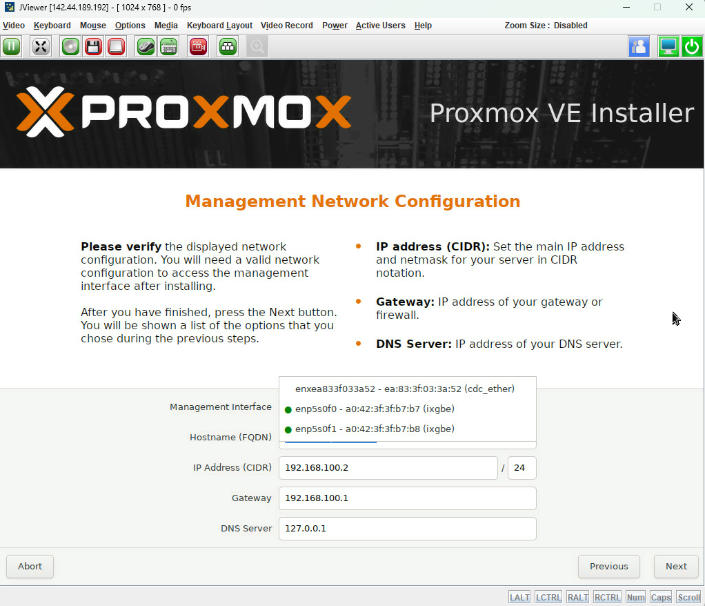 PVE Installation: Management Network Configuration