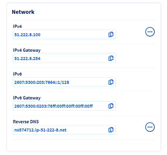OVH Manager: Server Network Info