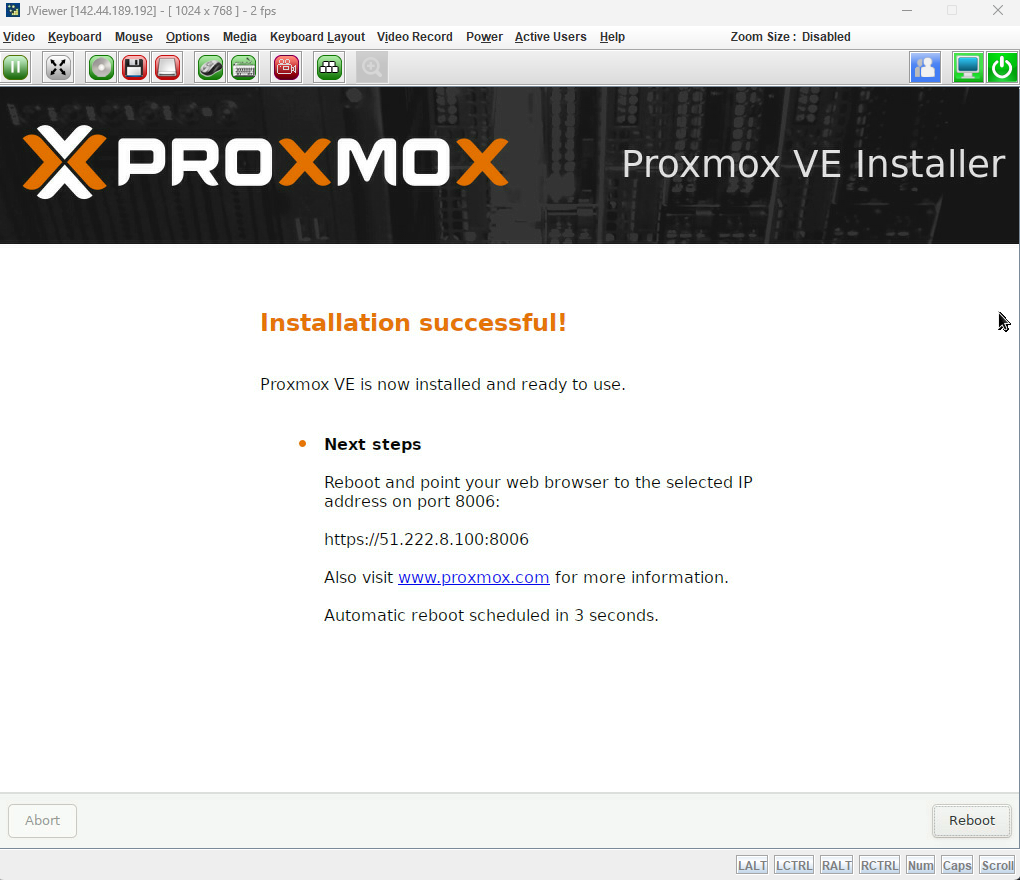 PVE Installation Successful