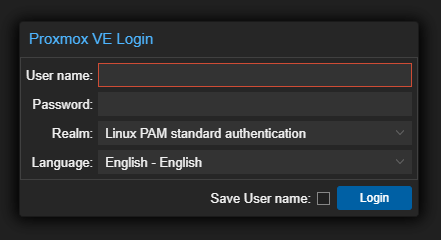 PVE Manager Login Screen
