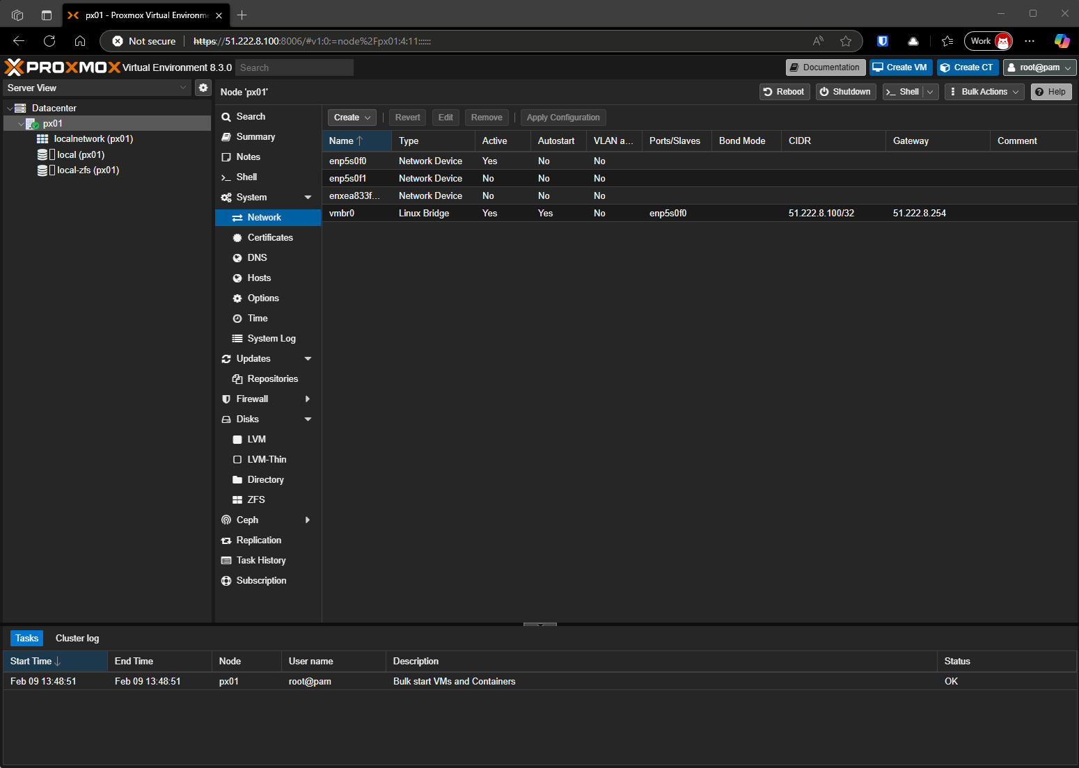 PVE Manager Network Settings
