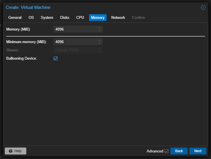 Create Virtual Machine: Memory