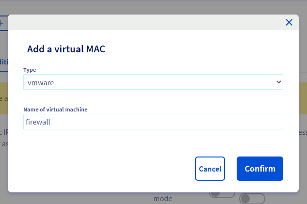 OVH Manager: Add a virtual MAC