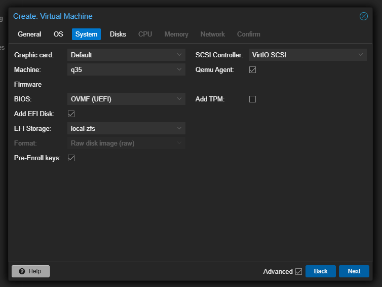 Create Virtual Machine: System