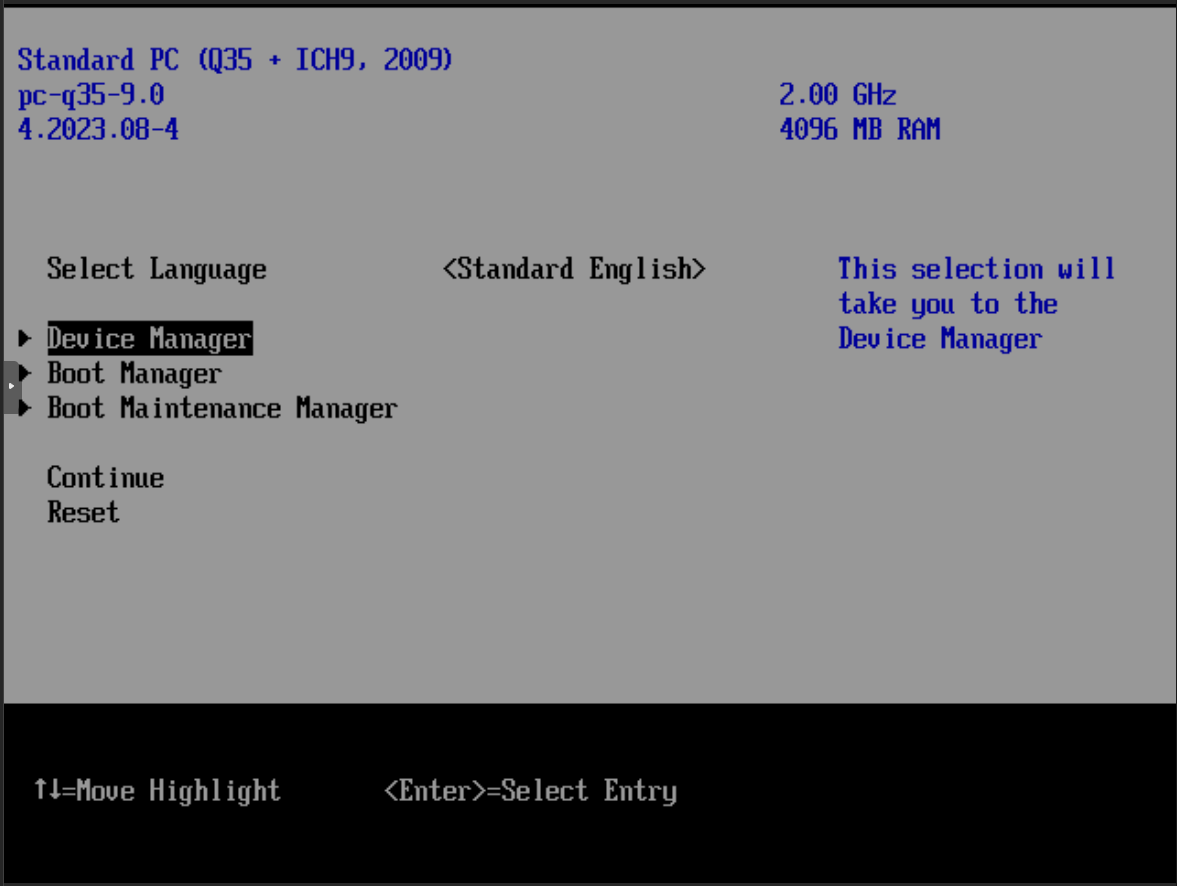 PVE UEFI BIOS Screen