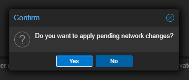 PVE Manager pending network changes dialog