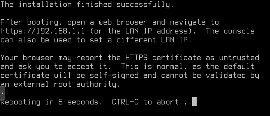 OPNsense console "rebooting in 5 seconds"