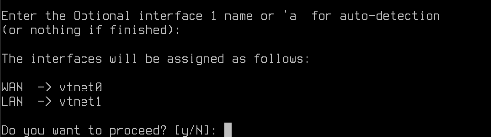 OPNsense Console: Interface assignment confirmation