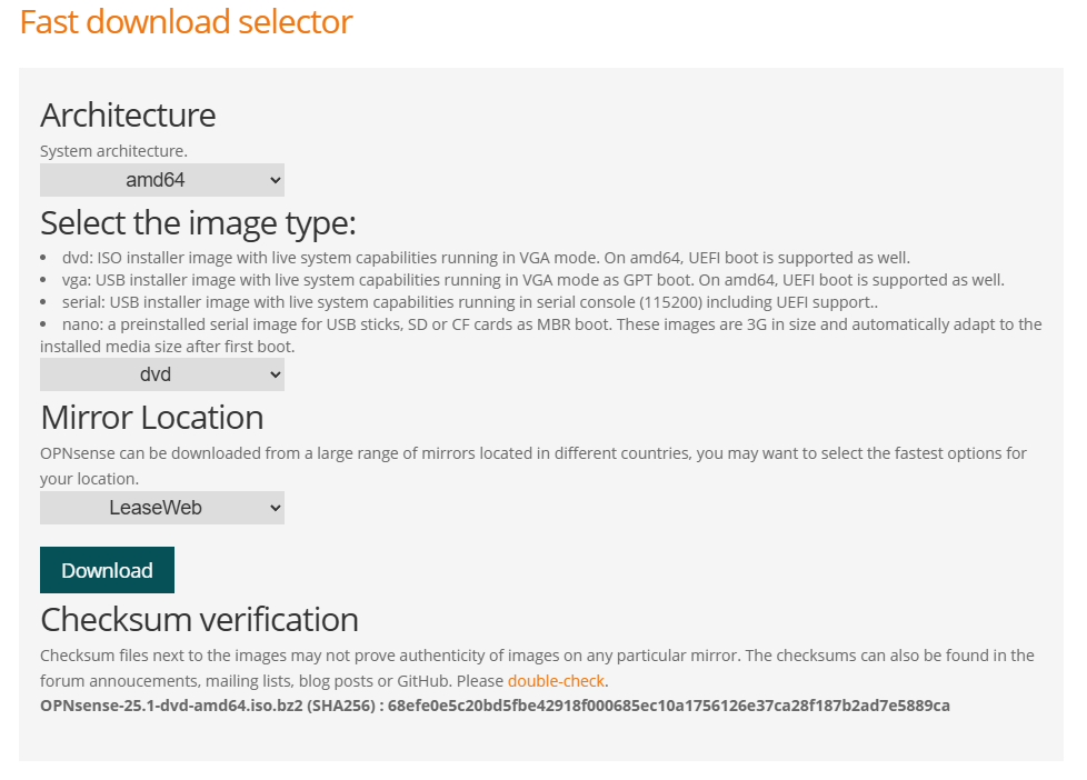 OPNSense Website: Download Page