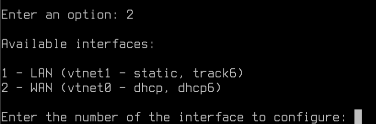 OPNsense Console: Available Interfaces