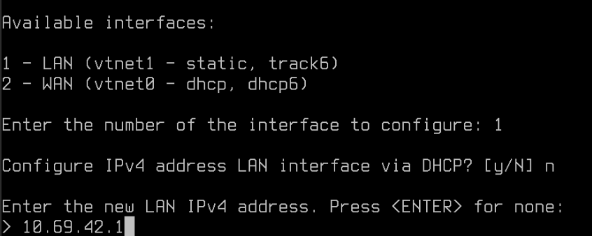 OPNsense Console: LAN interface Selection
