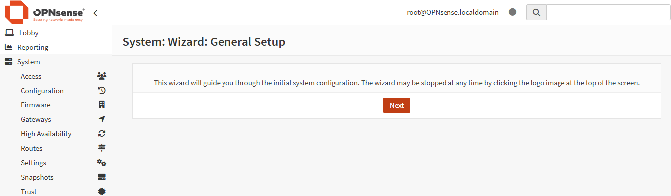 System Wizard: General Setup