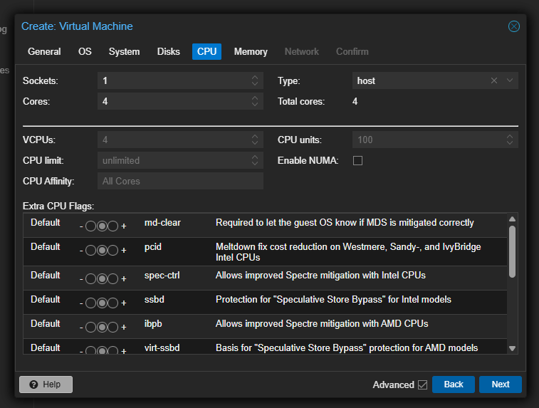 Create Virtual Machine: CPU