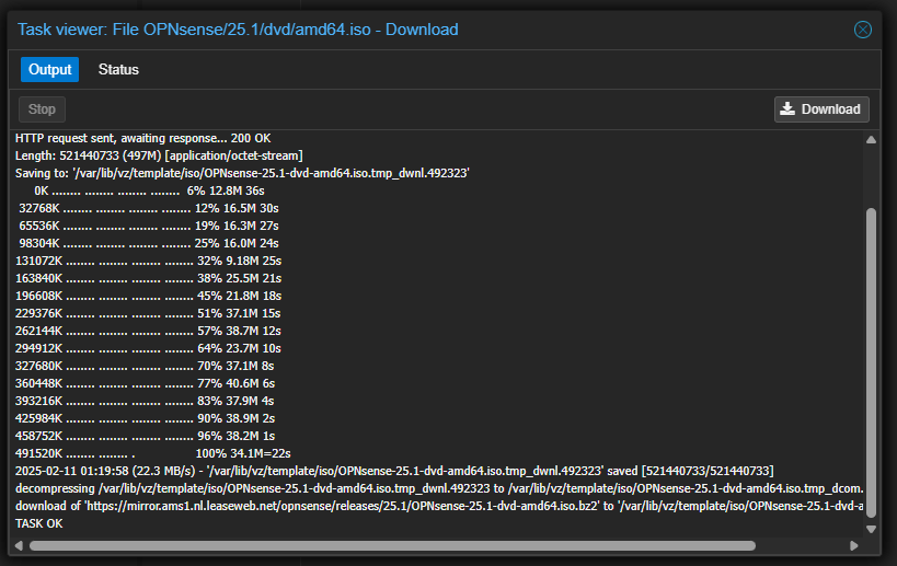 PVE ISO "Download from URL" Task OK